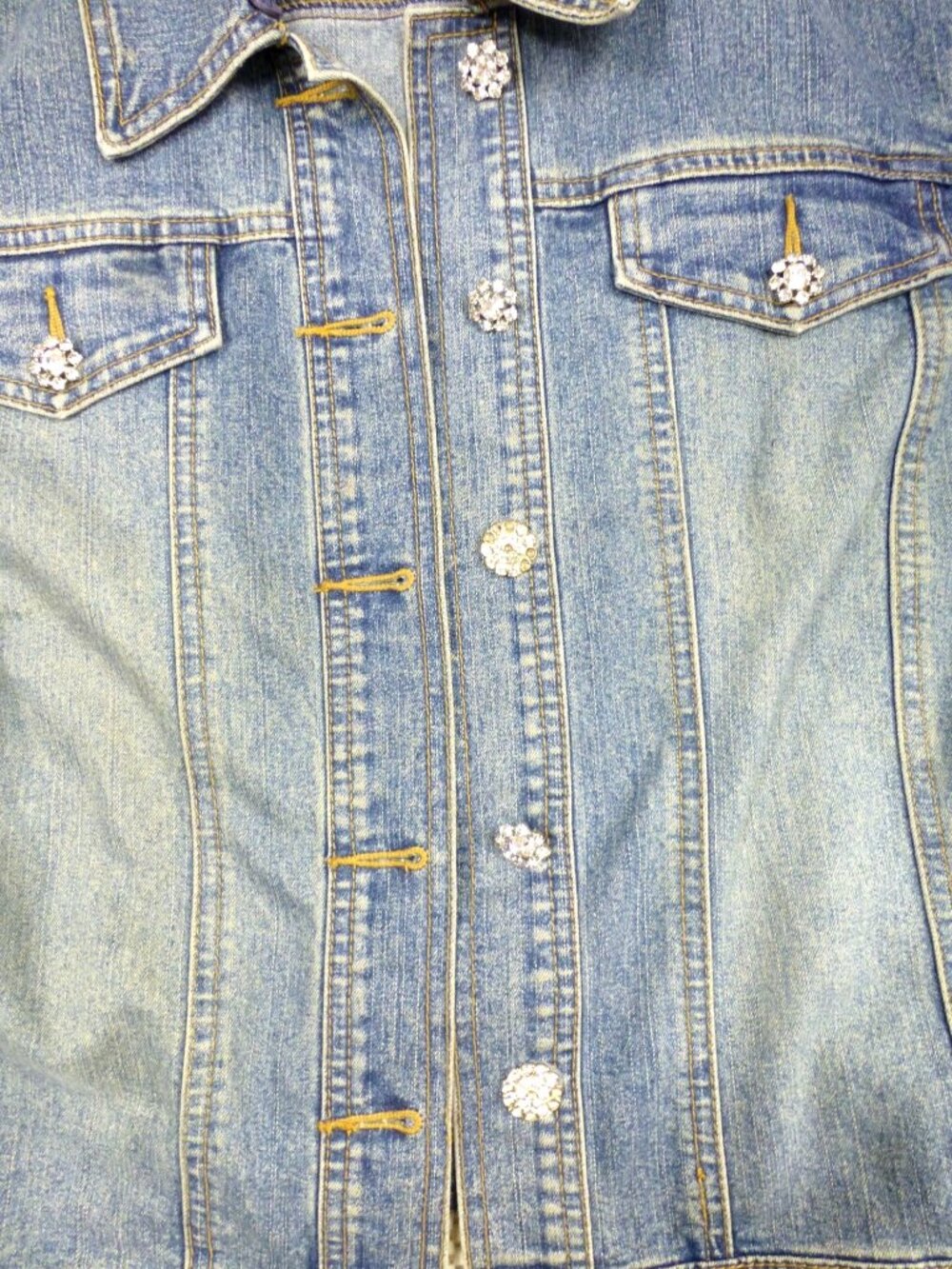 INC Womens Blue Denim Jacket With Rhinestone Buttons Double Pockets - Picture 3 of 13